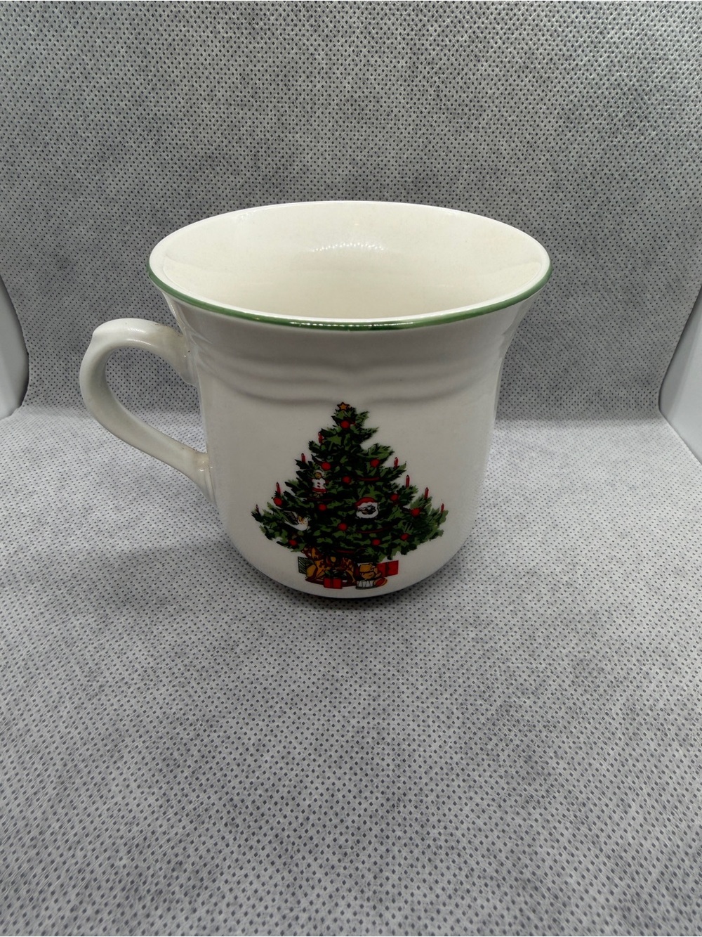 Christmas Tree Ceramic Holiday Mug Green Rim Coffee Cup
